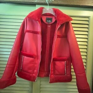 Sam Edelman Red Teddy Jacket Plush Cozy Design